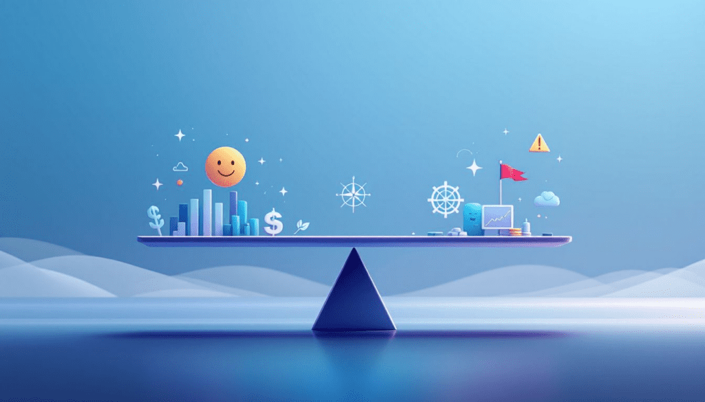 A balanced scale depicting advantages and disadvantages